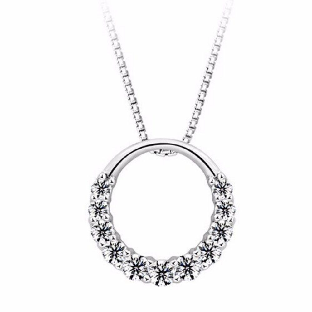 NEW 925 Sterling Silver Diamond Circle Necklace D - Picture 7 of 8